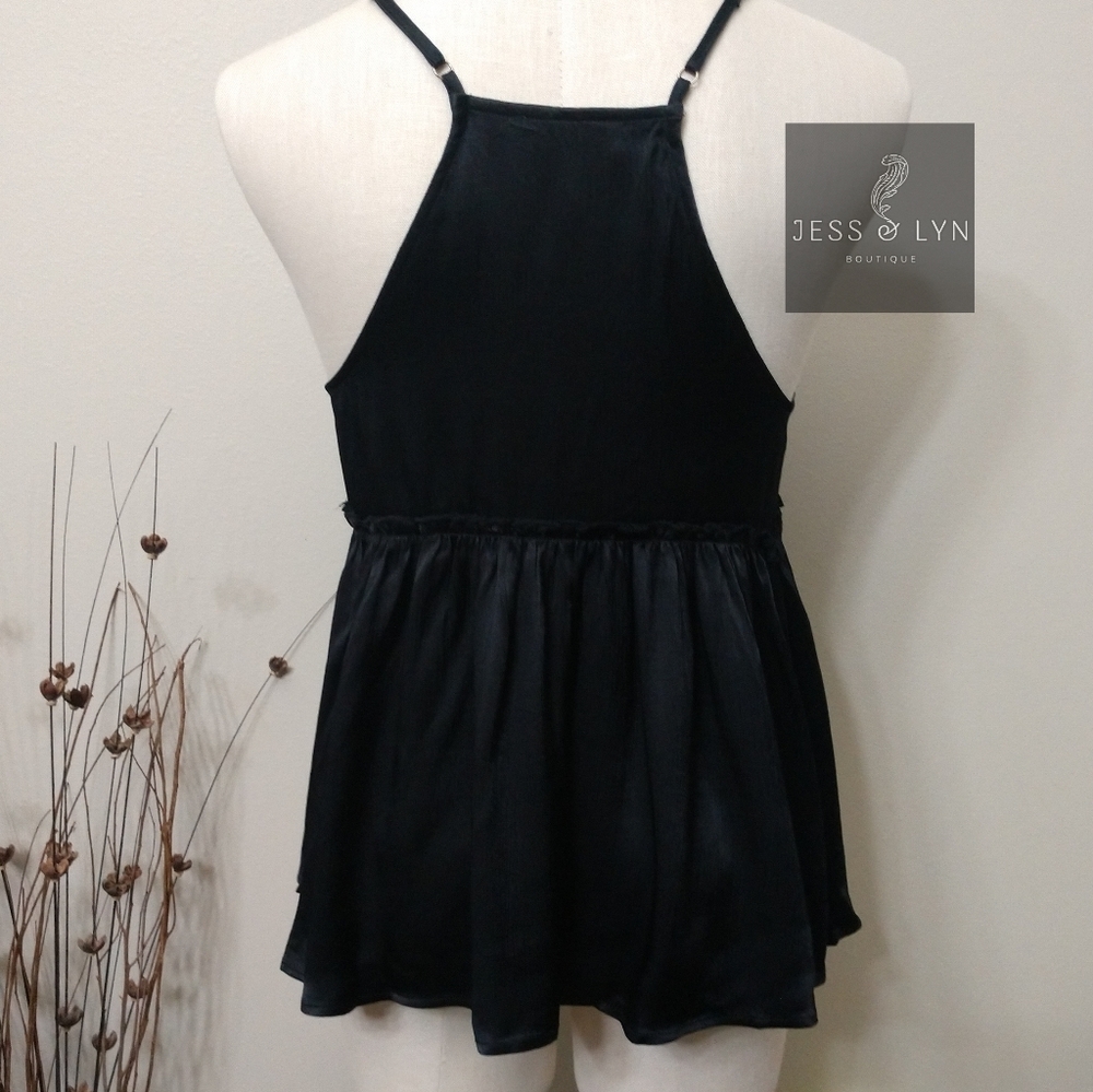 🆕 Black Flowy Babydoll Boho Tank w/Adjustable Straps - Picture 9 of 16